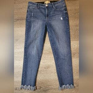 Democracy aB Technology Dark Wash Straight Leg Distresed Raw Hem Jeans Sz 12